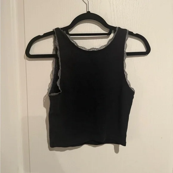 Hollister Black Crop Top with Lace Trim - Picture 3 of 3
